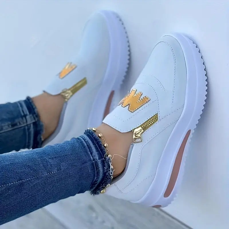 Last day 50% Off❤️ Women's Casual Platform Slip On Sneakers, Side Zipper Low Top Running Shoes, Casual Walking Sports Shoes